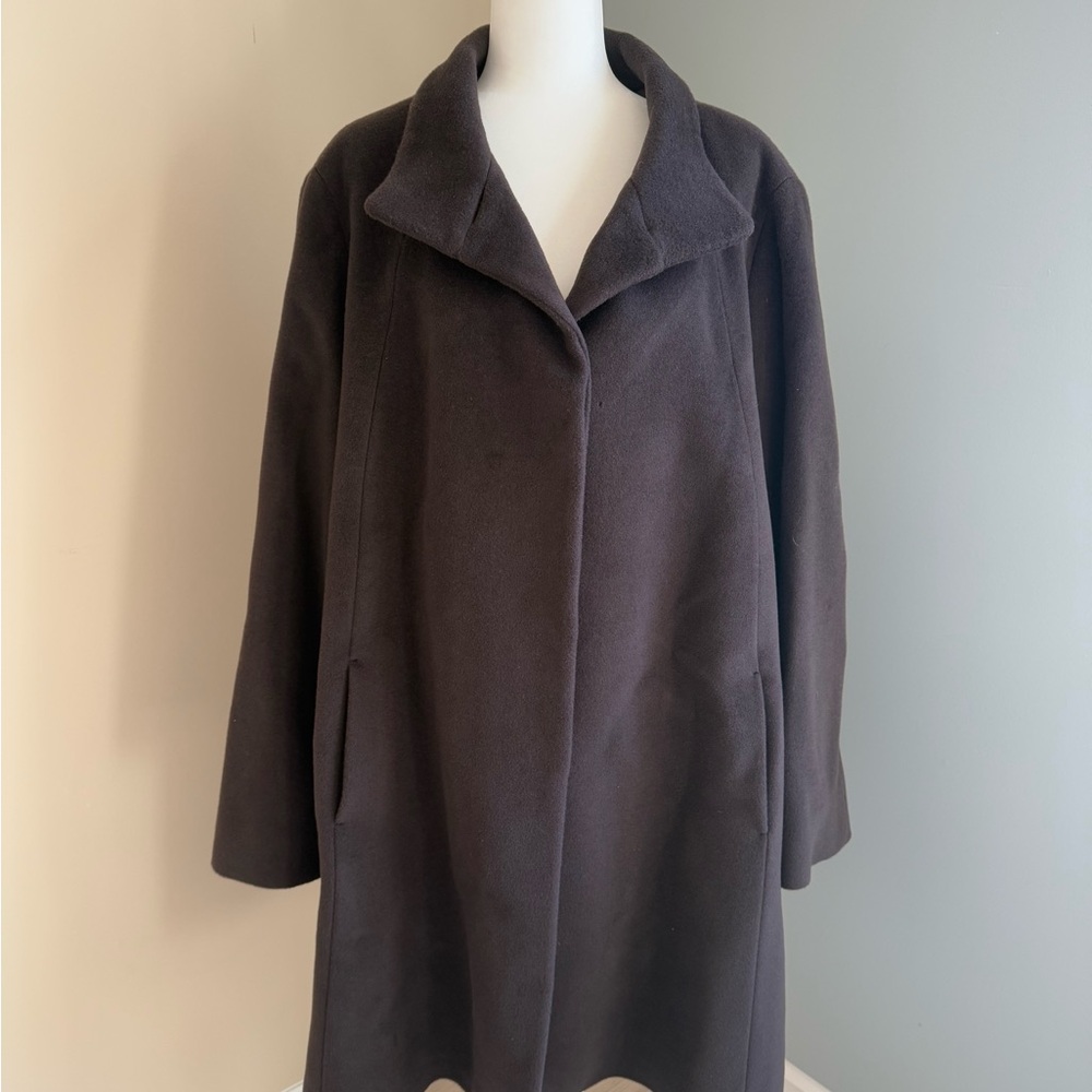 CINZIA ROCCA DUE 100% Women's Wool Funnel Neck A-Line Coat Dark Brown- 22 - Picture 1 of 16